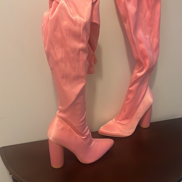 Pink Satin thigh Hi boot - Picture 2 of 4